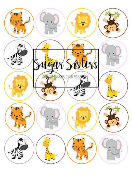 Safari Baby Animals  Edible Toppers - (20 Toppers)