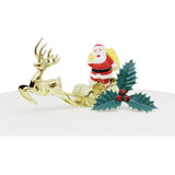 Santa & Golden Sleigh Plastic Cake Topper & Holly Pick