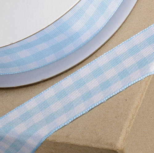 Gingham Blue Ribbon 20mm x Metre