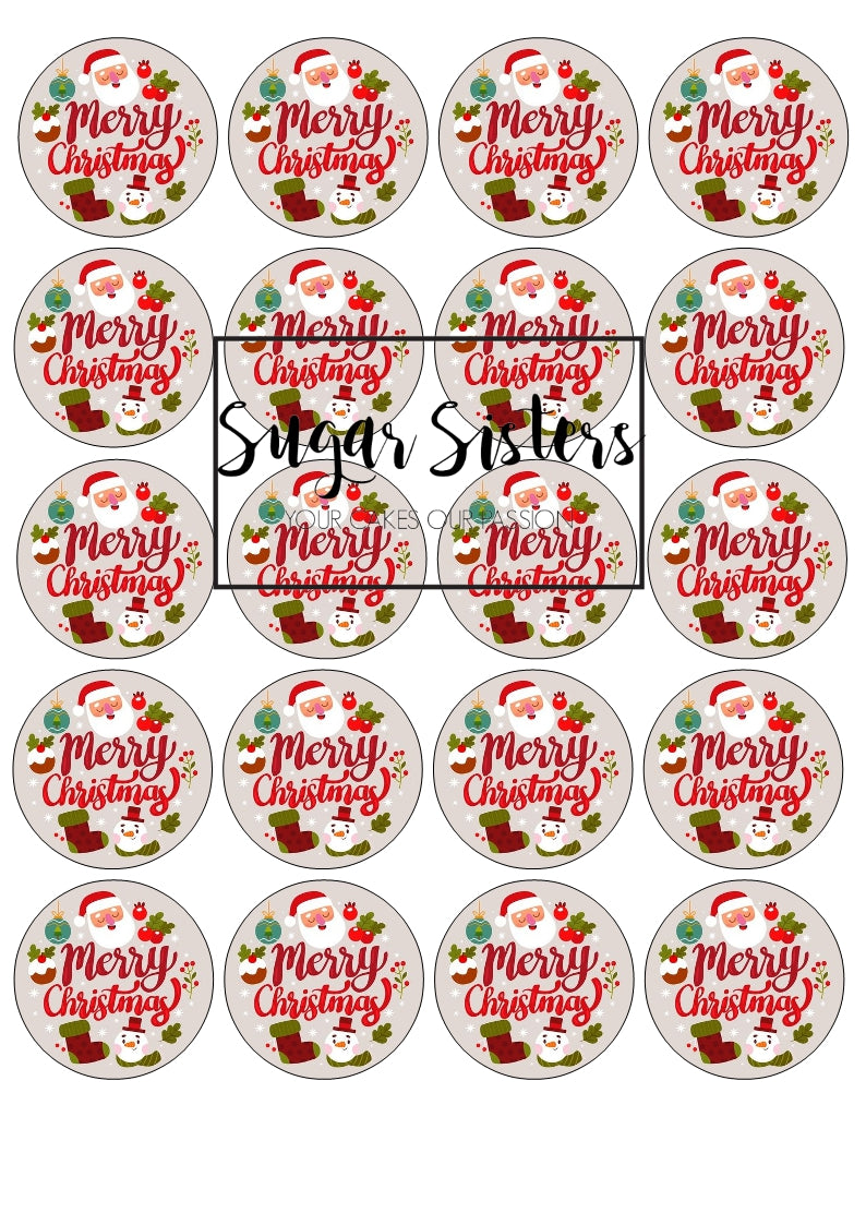 Merry Christmas Edible Toppers - (20 Toppers) – SugarSisters.ie