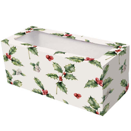 12" Vintage Holly Log Box And Red Cake Board