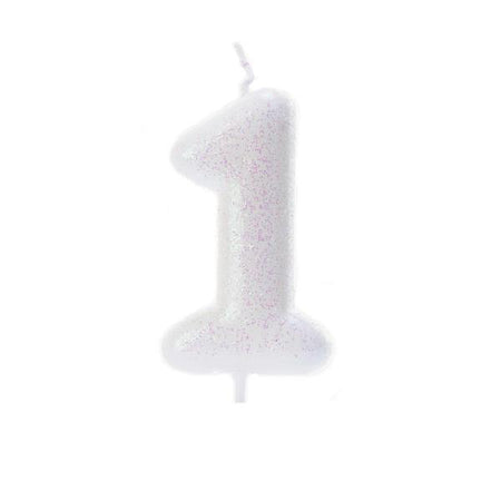 White Glitter Number 0 candle
