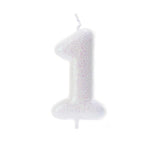 White Glitter Number 1 candle