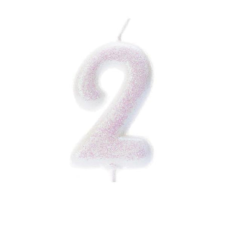 White Glitter Number 9 candle