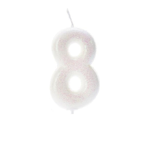 White Glitter Number 8 candle
