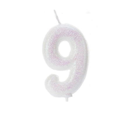 White Glitter Number 3 candle