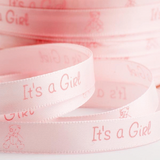 'Its A Girl' Pale Pink Satin Ribbon With Teddy 10mm