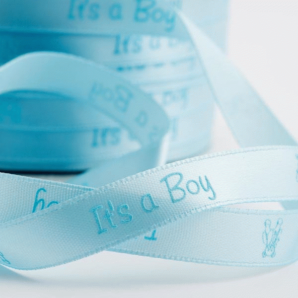 'Its A Boy' Pale Blue Satin Ribbon With Teddy 10mm
