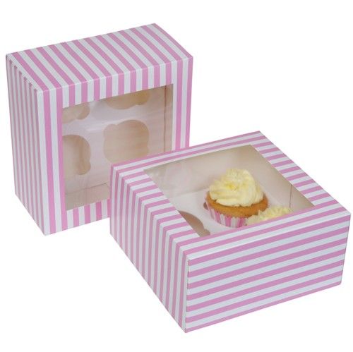 Pink Stripe 4s Cupcake Box Pk 2