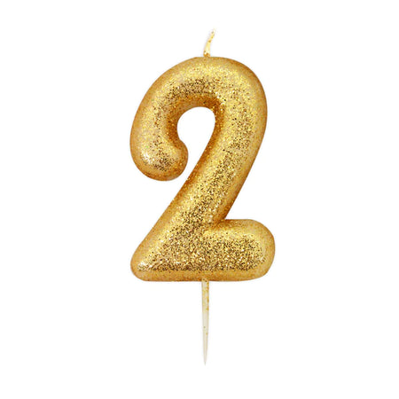 Age 1 Glitter Numeral Moulded Pick Candle Gold