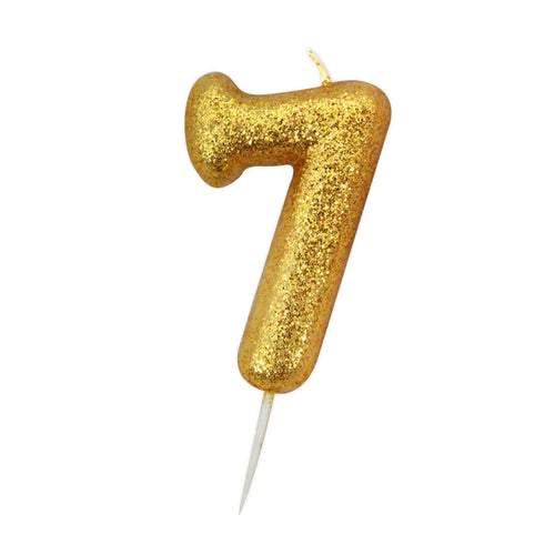 Age 7 Glitter Numeral Moulded Pick Candle Gold