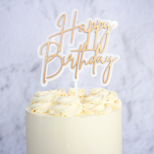 Happy Birthday Cake Topper Gold    - SWEET STAMP