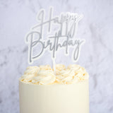 Happy Birthday Cake Topper Silver   - SWEET STAMP