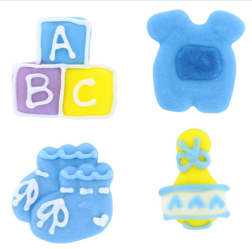 Blue ABC Baby Sugar Decorations Pk12