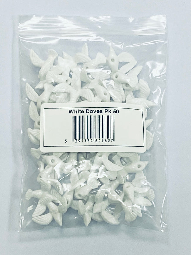 Mini White Plastic Dove Pk 50